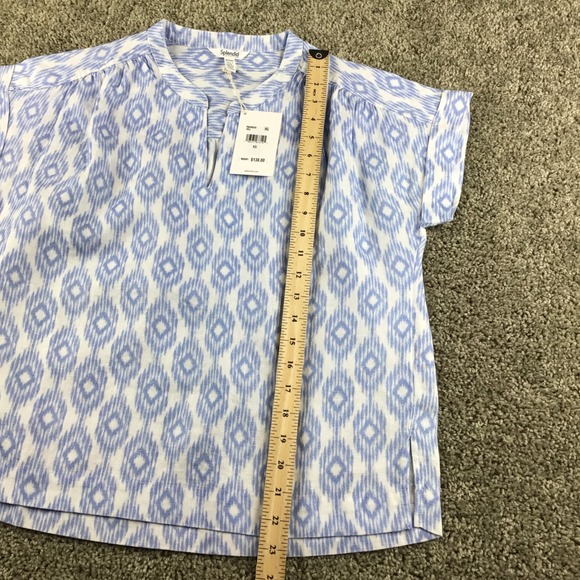 Splendid Women XS Blue White Ikat Pattern Linen St Tropez Blouse Top NWT - Picture 7 of 9